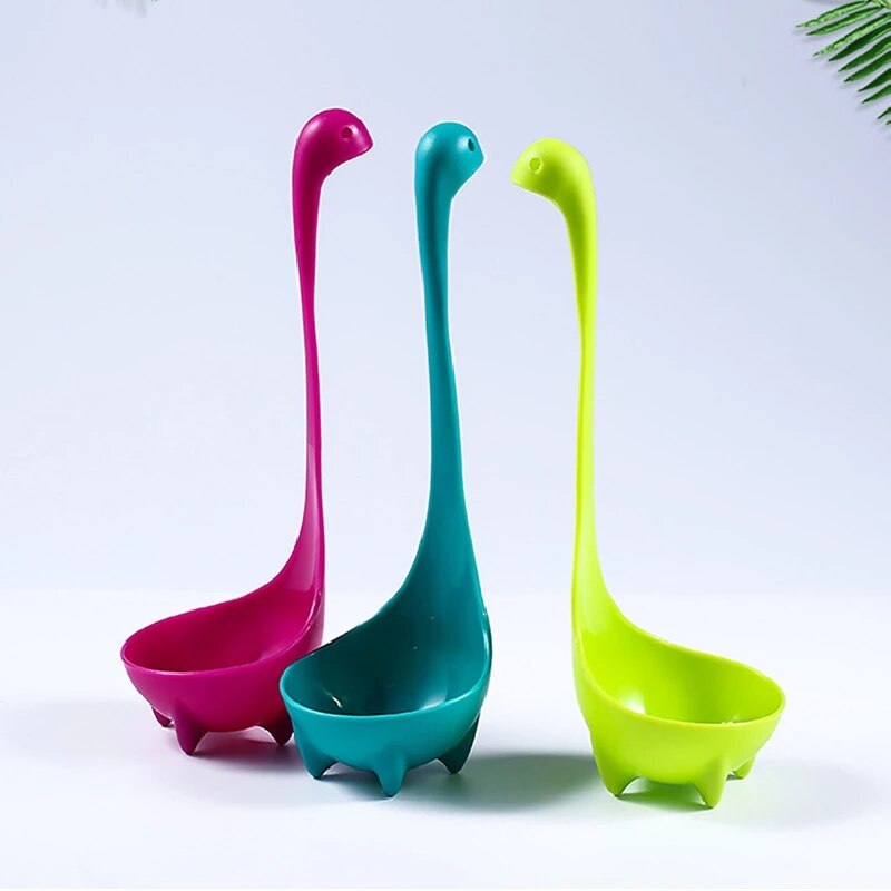 Colher de sopa de dinossauro com alça longa vertical, utensílios de cozinha, agitador para comida, utensílios de cozinha