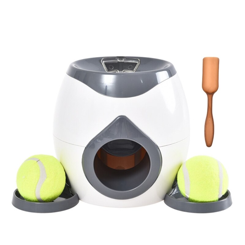 Interactive Pet Ball Launcher Toy Tennis Food Reward Machine Thrower Slow Feeder: Gray