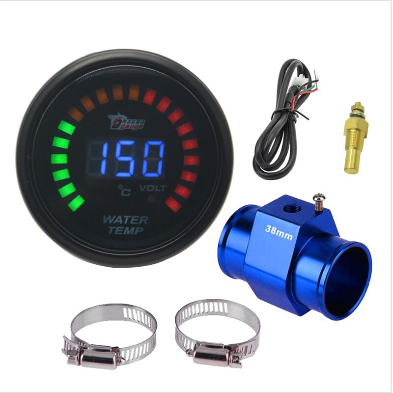 Dragon 52mm Display Black Shell Auto Water Temperature Gauge 20-150 Celsius And Voltage Instrument Temp Meter: Gold