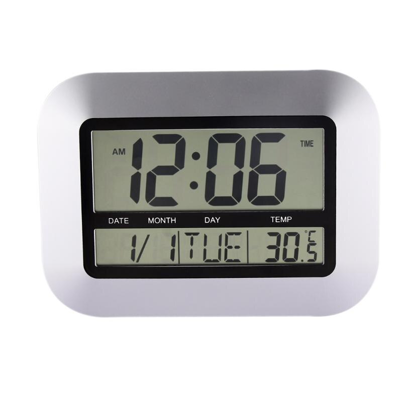 Grote Nummer LCD Digitale Wandklok Tafel Desktop Wekker Moderne Temperatuur Thermometer Hygrometer Snooze Kalender