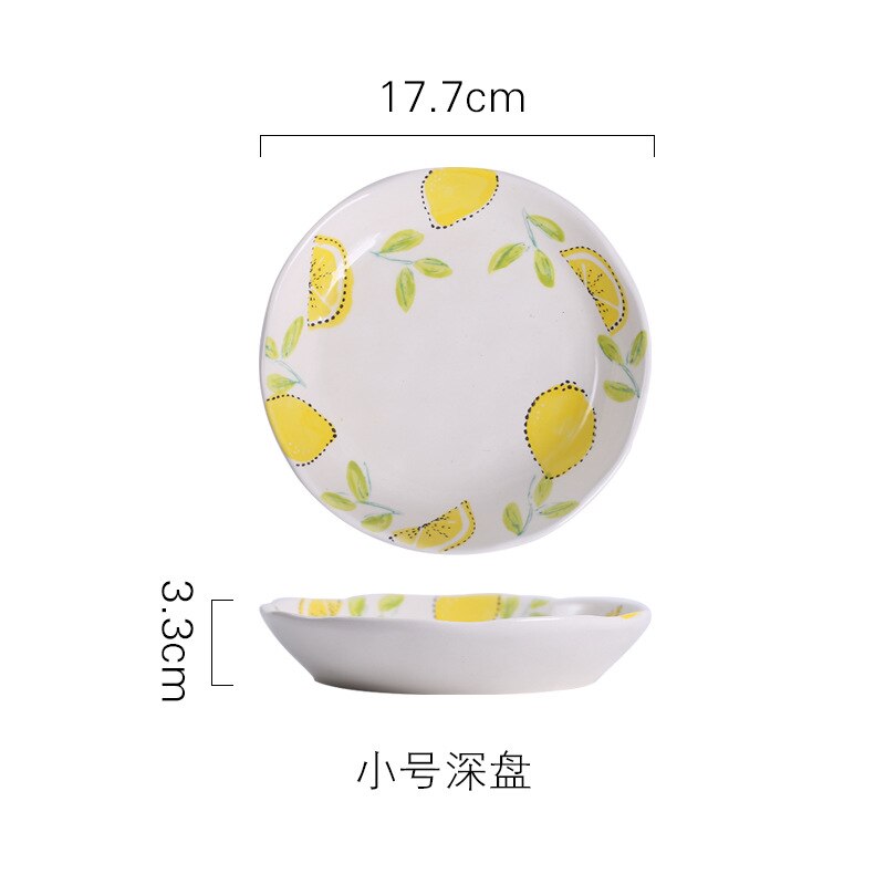 Citron glasur farve tallerken keramisk service rundt fad japansk husholdning rund rektangulær morgenmad kage frugt salat pasta: Brun