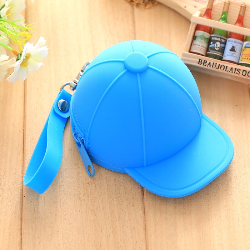 Bonito carteira kawaii chapéu doces cor silicone moeda bolsa chave carteira fone de ouvido organizador caixa de armazenamento bolso: Céu Azul