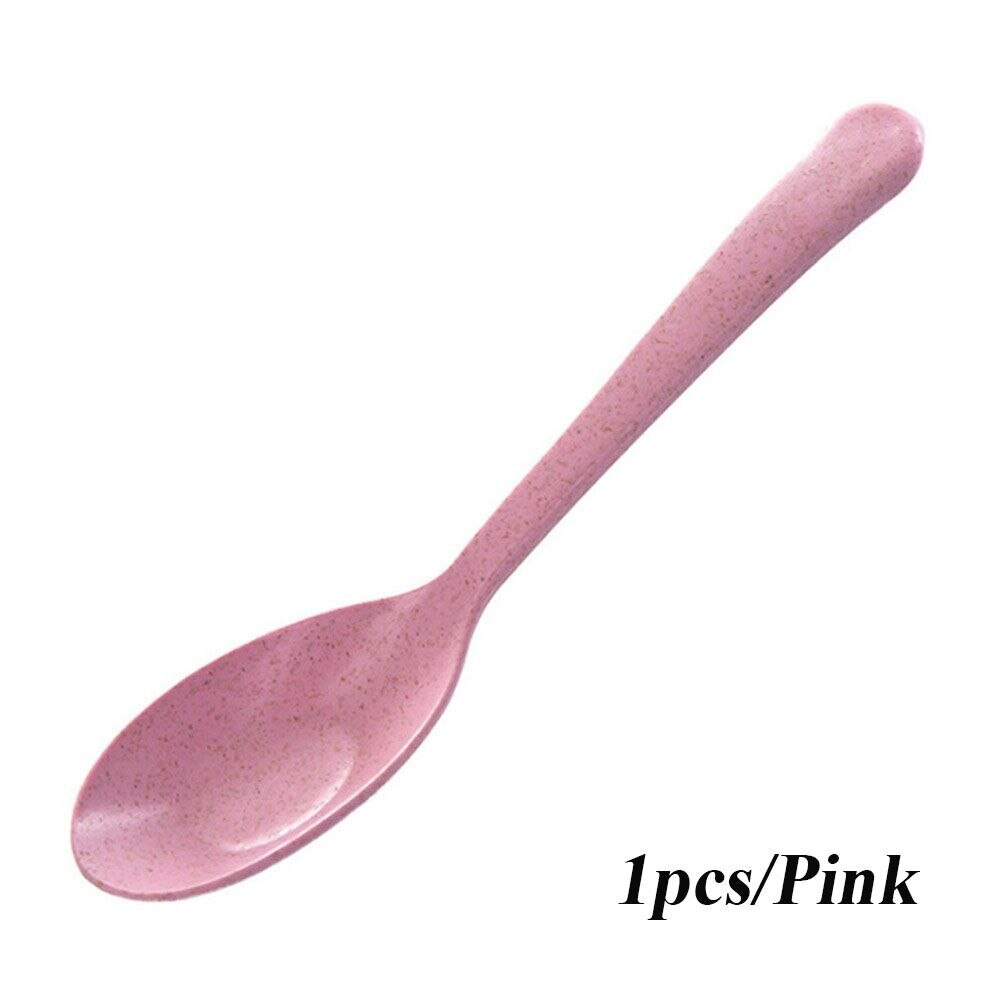 1/3PCS Eco Friendly Wheat Straw Kids Soup Spoon Portable Long Handle Rice Spoon Tableware Home Flatware Kitchen Tool: 1pcs-Pink