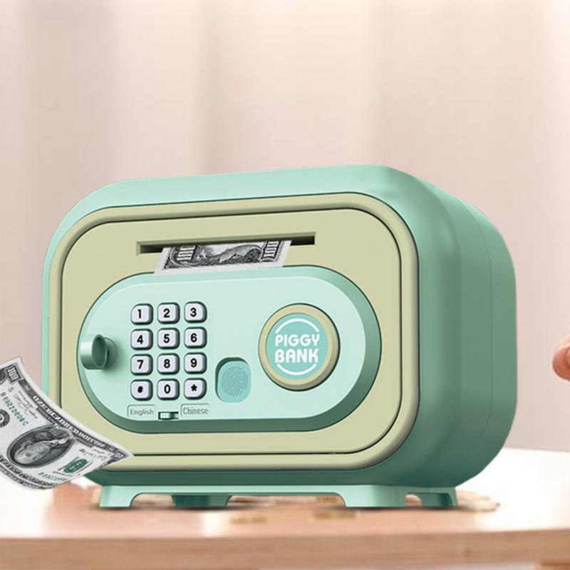 Geldsafe für Kinder, Bargeld, Münzsparbank mit Schlüssel, automatischer Banking-Geldbehälter, Safe mit Passwort und Fingerabdruck