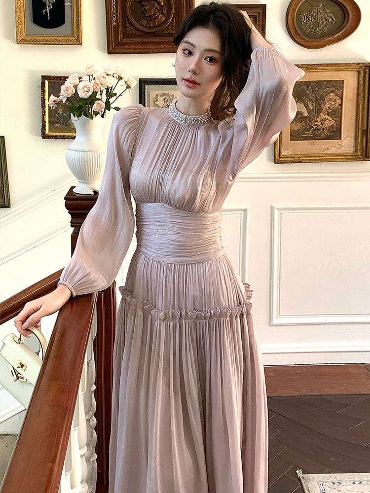 Französisch Romantik Abendkleid Frauen Kleidung Süße Fairycore Perle Falten max Kleid Geburtstag Party Vestidos Frühling