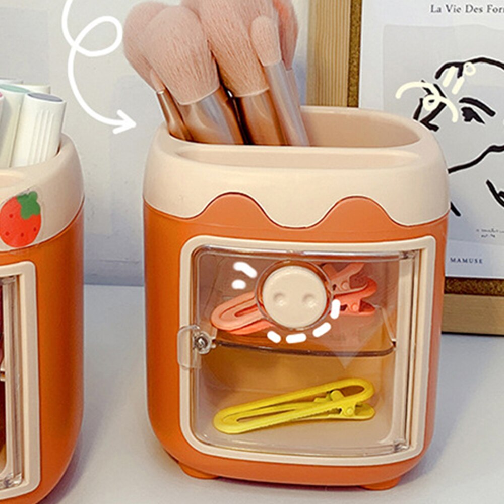 Multifunctional Pen Holder Cup with Removable Partition Make-up Tools Organizer Desktop Storage Magnetic Window EIG88