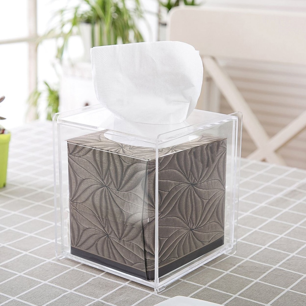 1PC Tissue Box Acrylic Transparent Square Tissue Case Tissue Holder Paper Storage Box for Hotels Home Restaurants