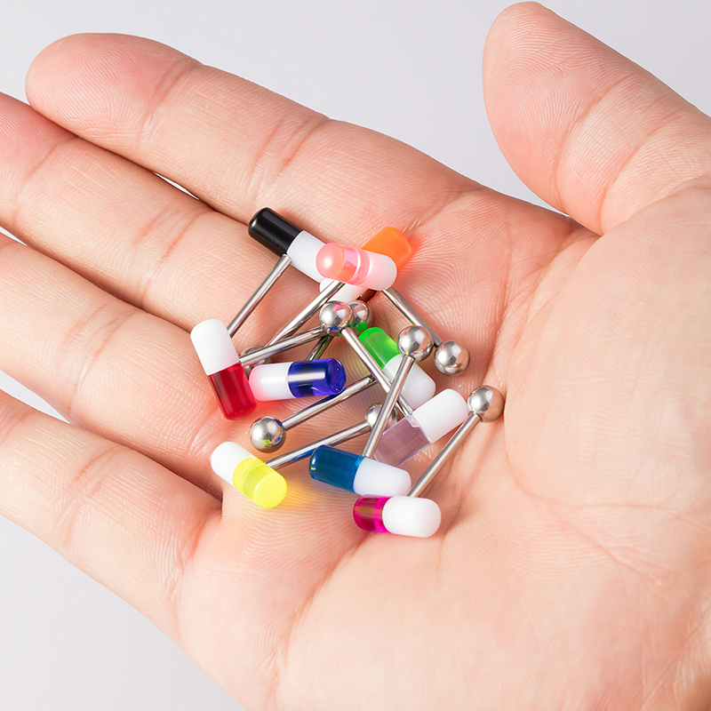 1/3PC Kleurrijke Capsule Tong Ringen Acryl Gemengde Kleur Chirurgisch Staal Tong Piercing Vrouwen Lichaam Sieraden