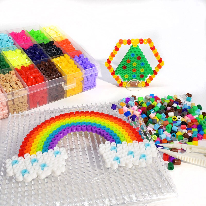 48 farver boks sæt hama perler 5mm legetøj sikring jern perler uddannelsesmæssige børn diy sikring perler plus størrelse pegboard ark strygepapir