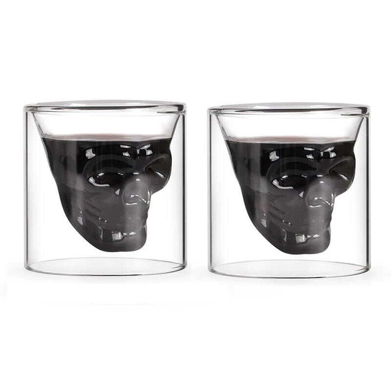 Creativity 850ml Skull Whiskey Decanter Set Skull Wine Shot Glass Crystal Whisky Liquor Scotch Bourbon Vodka Dispenser Man: 2pcs Cup