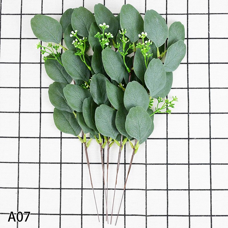 Silk Simulation Eucalipto Stems Artificial Eucalyptus Leaf Plants DIY Bridal Bouquet Bride To Be Wedding Greenery Decorations: A07