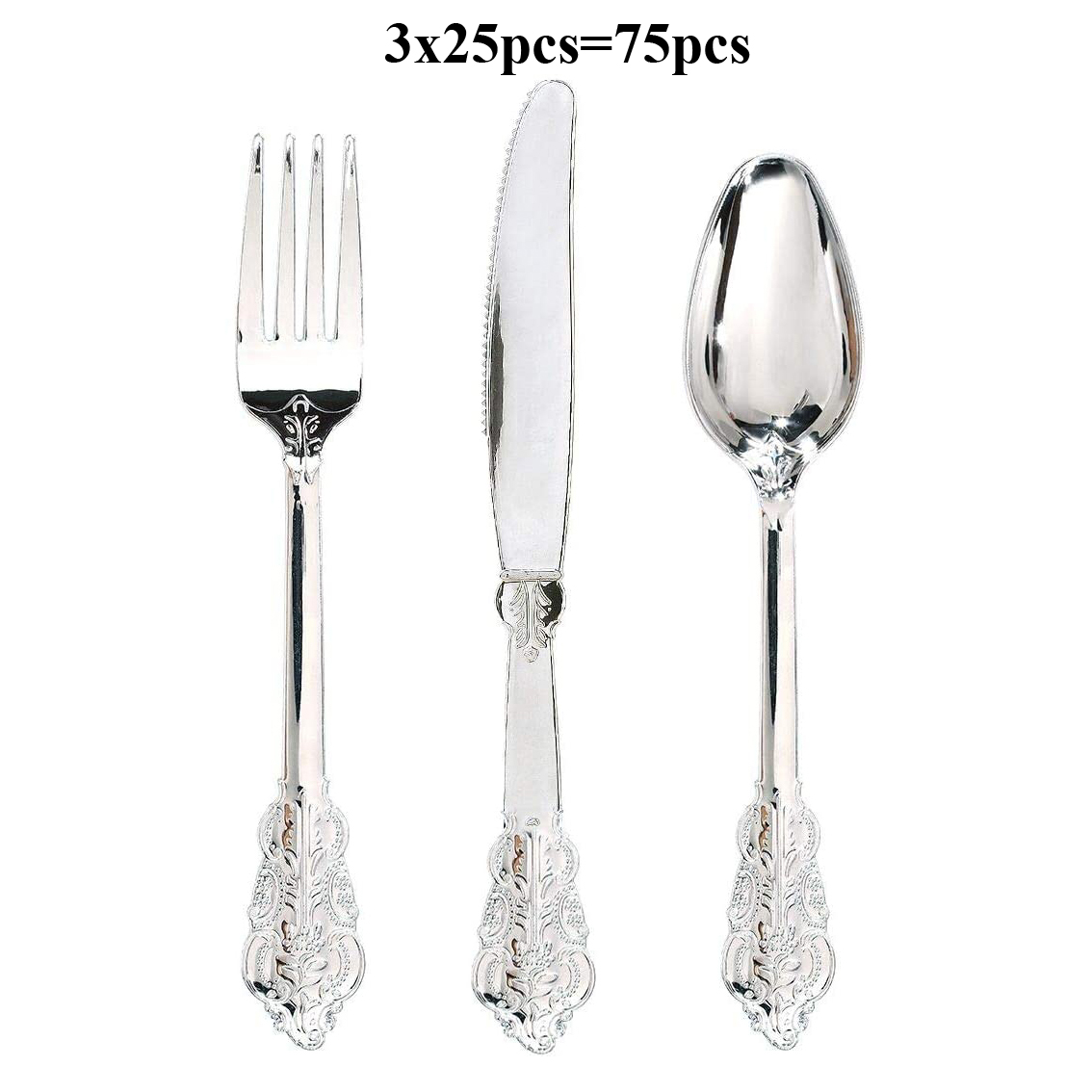 75-teiliges goldenes Kunststoffbesteck – Party-Besteck-einstellen – schweres Kunststoffbesteck – inklusive 25 Gabeln, 25 Löffel und 25 Messer: Rosa