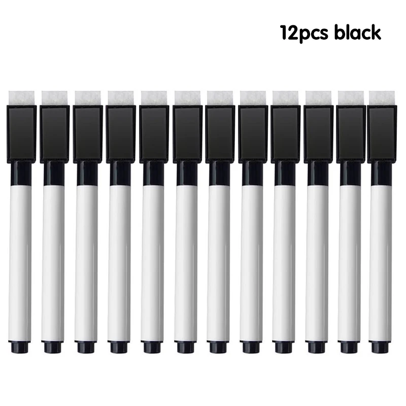 10/12 Pcs Erasable Whiteboard Pens Set - Magnetic, Easy to Wipe, Scratch-Free Markers with Color Random - Office Supplies: Dark Grey
