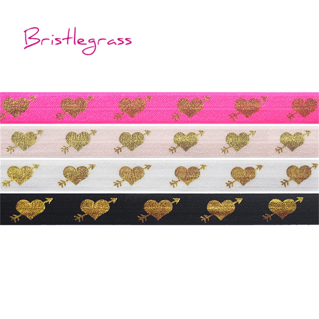 Bristlegrass 5 yard 5/8 " 15mm cupido's pijl liefdeshart folie print vouw elastieken foe spandex band haarelastiek tutu jurk naaien