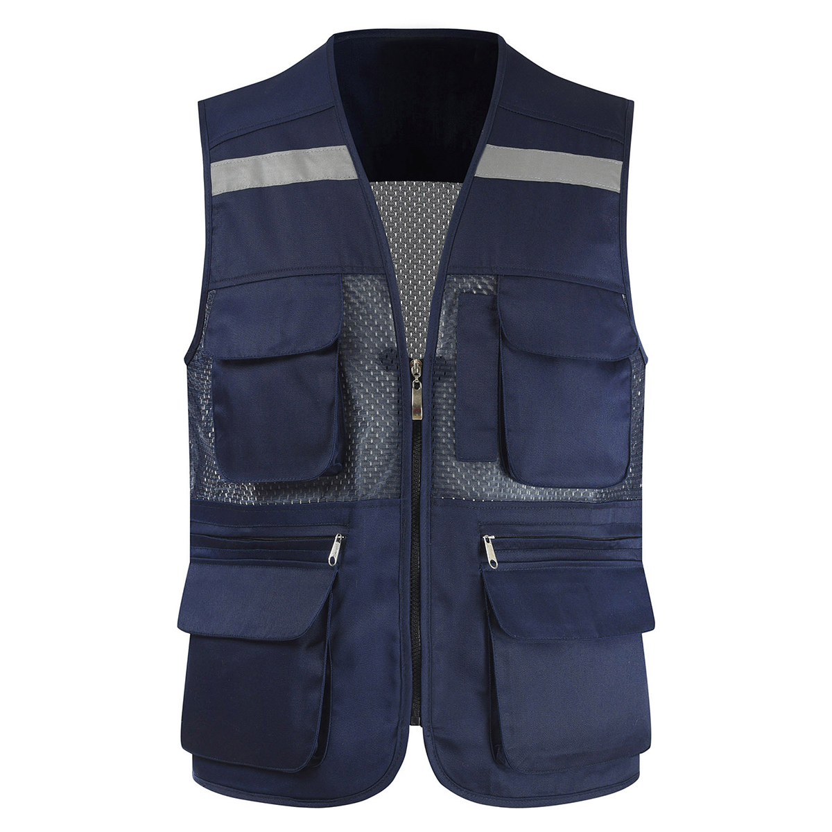 Men's Summer Mesh Fishing Vest Photography Work Multi-Pockets Outdoors Journalist's Vest Sleeveless Jackets: XXL / black