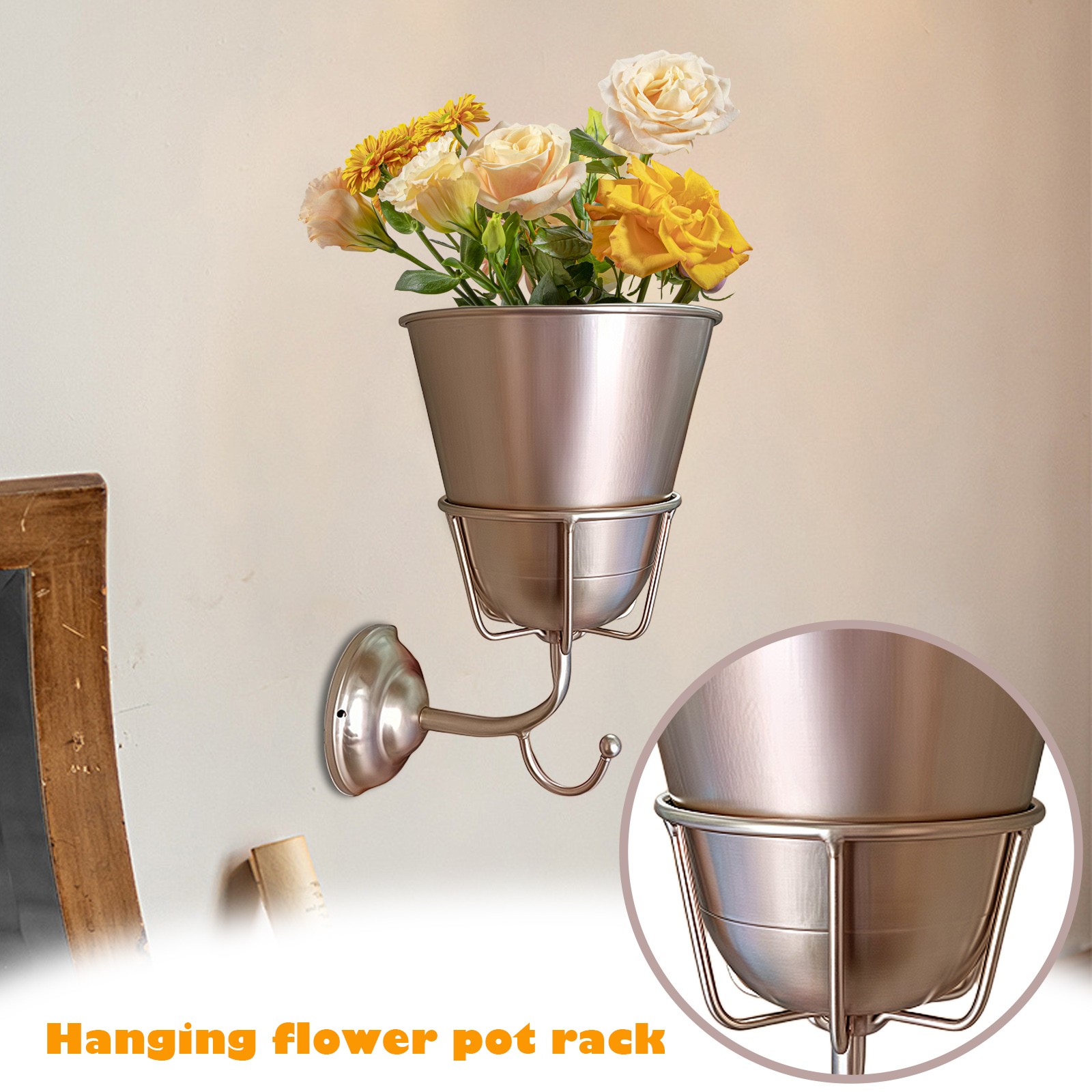 Metal Wall-mounted Hook Flower Pot Rack Stainless Steel Vintage Porch Balcony Wall Hanging Plant Holder Decoration