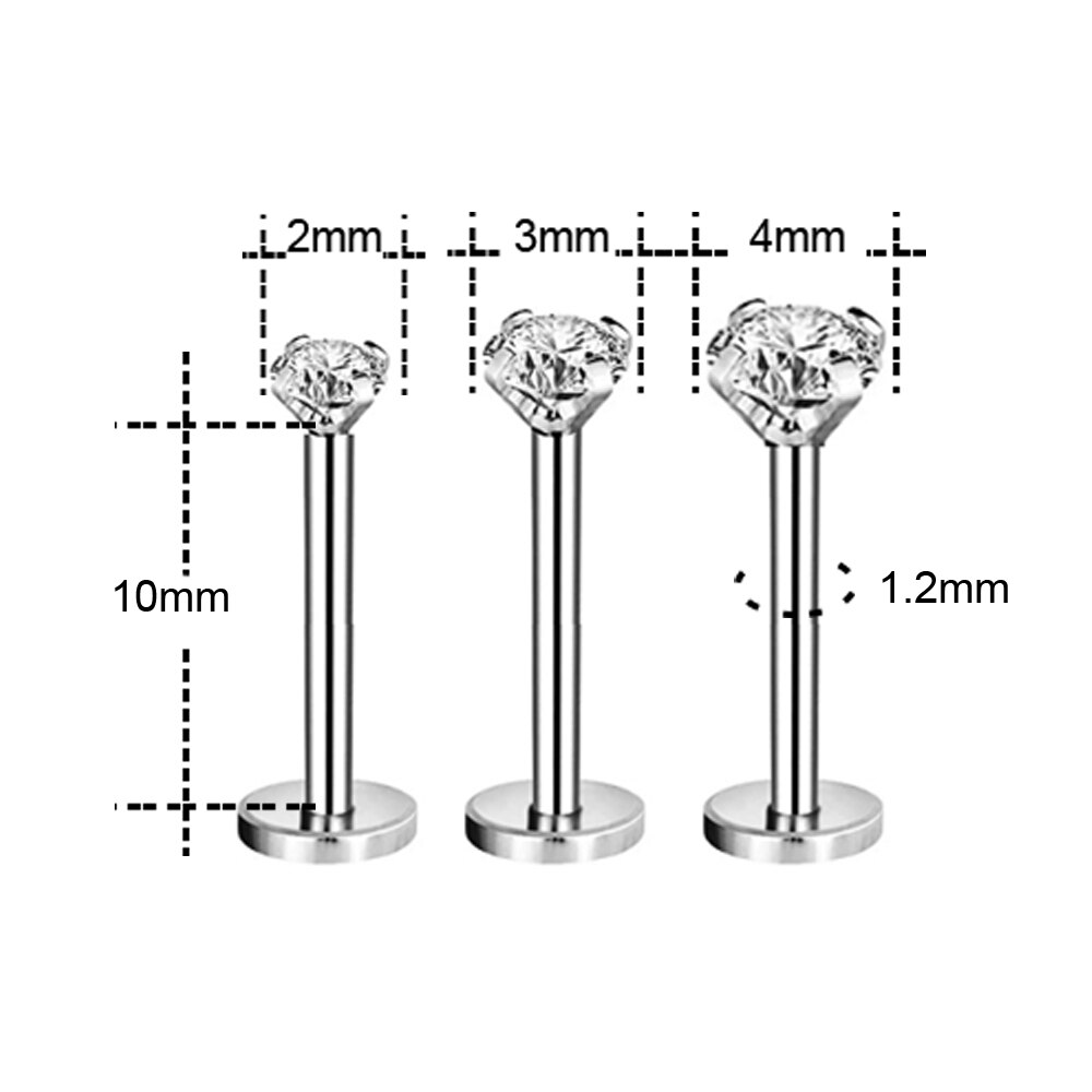 3Pcs/lot 16G Stainless Steel Lip Labret Piercing Set Crystal Monroe Lip Stud Ring Tragus Helix Conch Cartilage Earring Piercing: ZH812