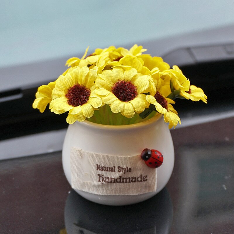 Auto Dashboard Ornament Mini Simulatie Bloem Plant Decoratie Keramische & Doek 5.5*5.5*10Cm DFDS889: sunflower white cera