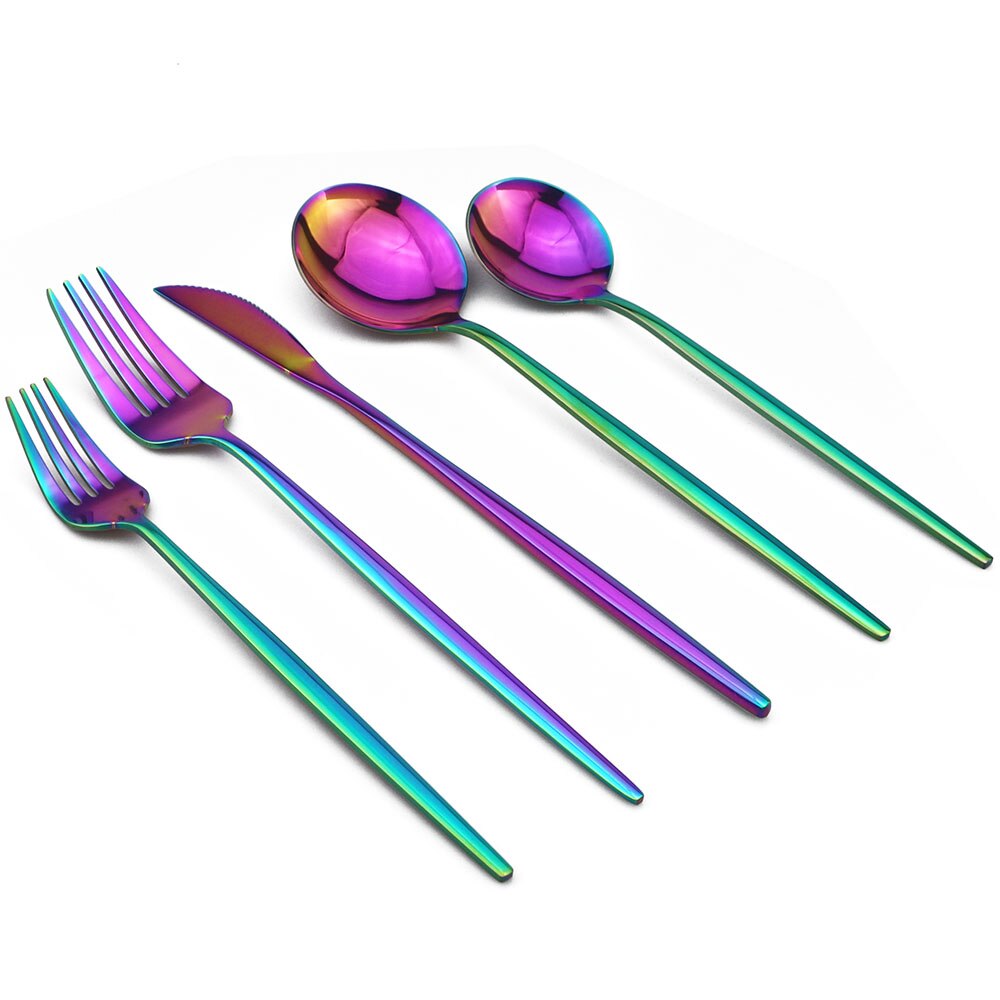 5 st lyxiga rainbow bestick set bestick set guld restaurang dessert gaffel bestick 304 rostfritt stål servis silver set