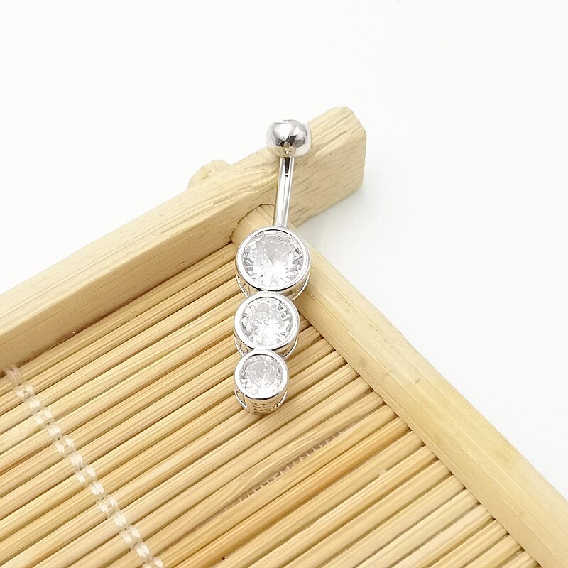 Hellolook Drie Glanzende Zircons Navel Piercing 925 Sterling Zilveren Buik Buttton Ring Sexy Belly Piercing Vrouwen Lichaam Sieraden