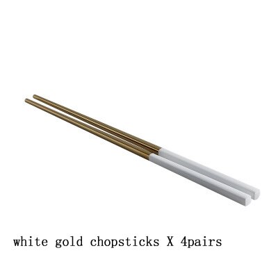 Stainless Steel Chopsticks Tongs Metal Chopsticks Set Square Chopsticks Food Grade Dinnerware Household Sumpits Tableware 4pairs: white gold chopstick