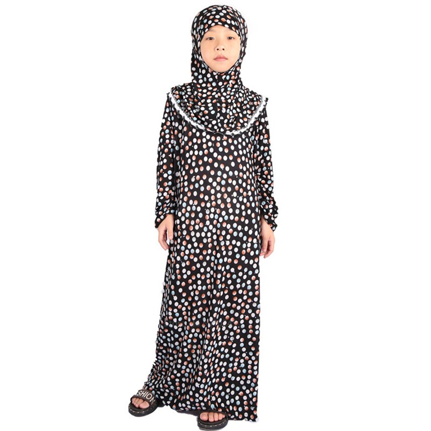 Muslimsk abaya dubai børn kaftan hijab kjole slamic tøj 12 farver tilfældigt baby pige tøj lang kjortel kalkun tøj til kvinder