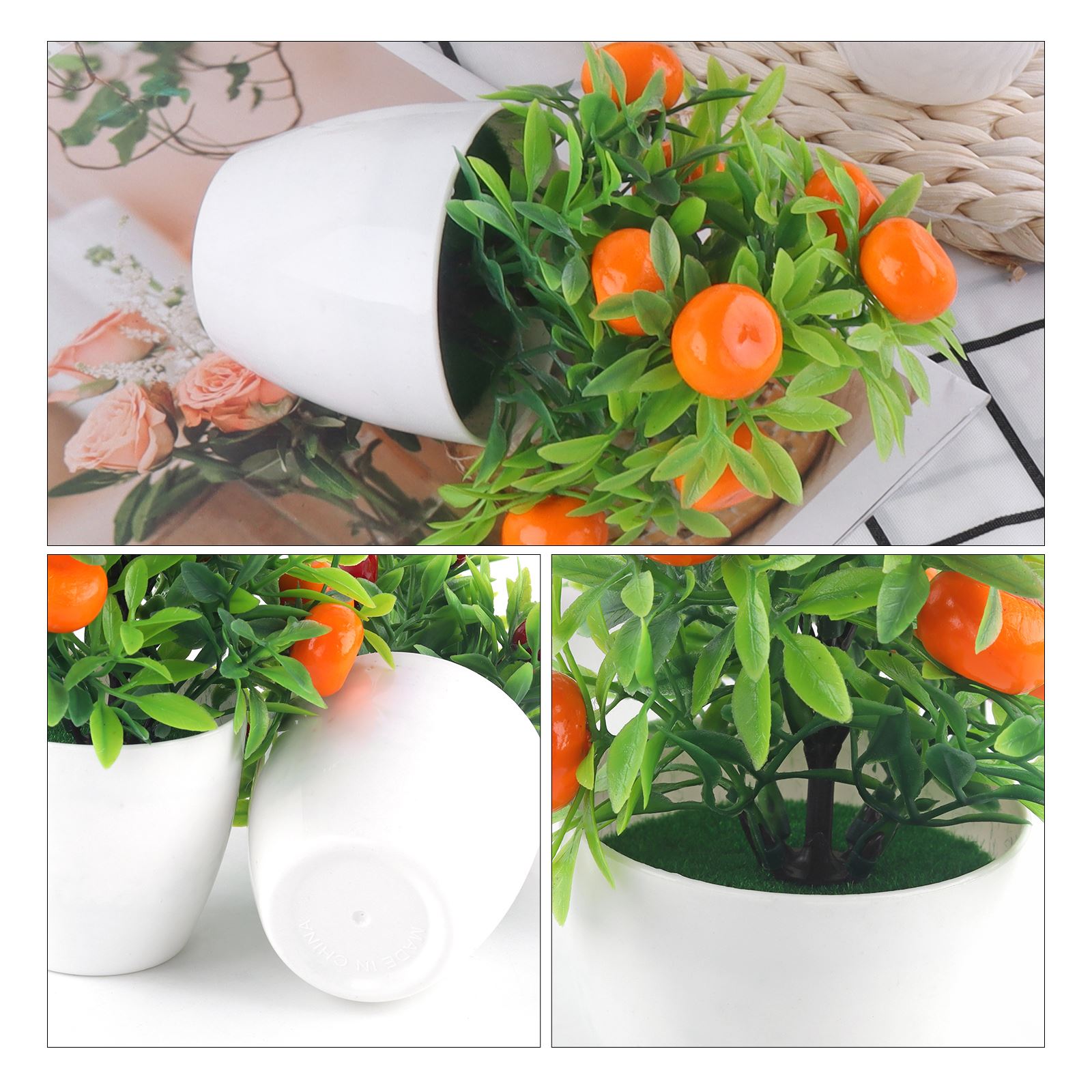 Kunstige planter bonsai appelsin granatæble frugt chili træ potte vindueskarm dekoration hjemme bord dekoration mini plast ornament