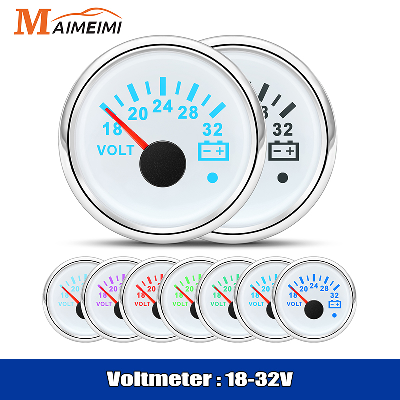 52mm Voltmeter 7 Farben Hintergrundbeleuchtung Spannung 8-16V 18-32V Volt Meter Gauge mit Warnlicht Universal für 12V 24V Boot Auto Marine: Brown