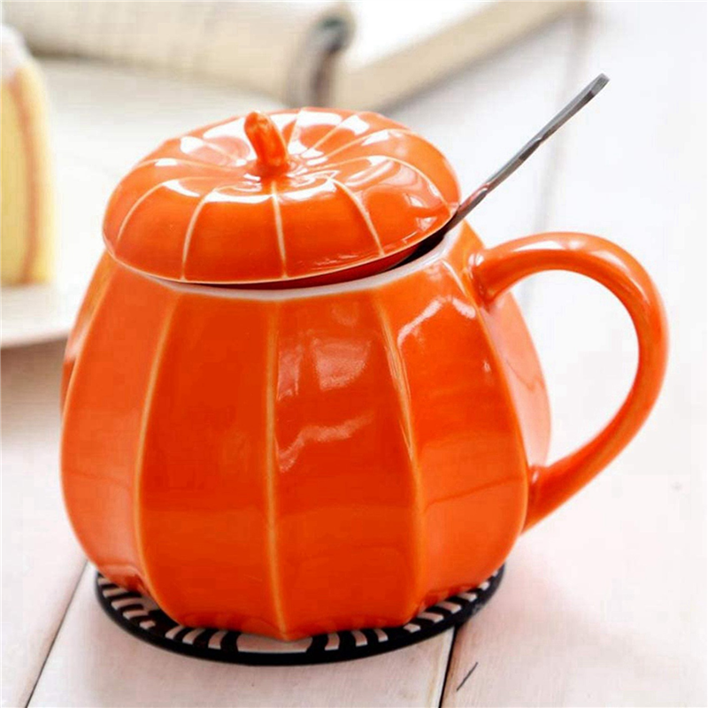 ABUN-2X Mug Pumpkin Mug With Lid - Decorations Ornament Coffee Mugs Big Cute Fall Cups Teacup - Birthday Idea