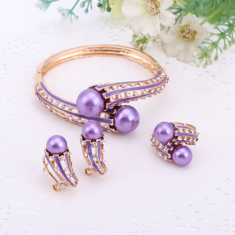 Gold Farbe Schmuck setzt Frauen Schmuck-einstellen/Hochzeit Zubehör Für Frauen Simulierte Perle Kristall Halskette setzt 2 Farben