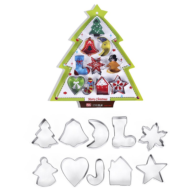 10Pcs/set Christmas Cookie Cutter Stainless Steel Cut Candy Biscuit Mold Cooking Tools Christmas Theme Cutters baking mold: 1