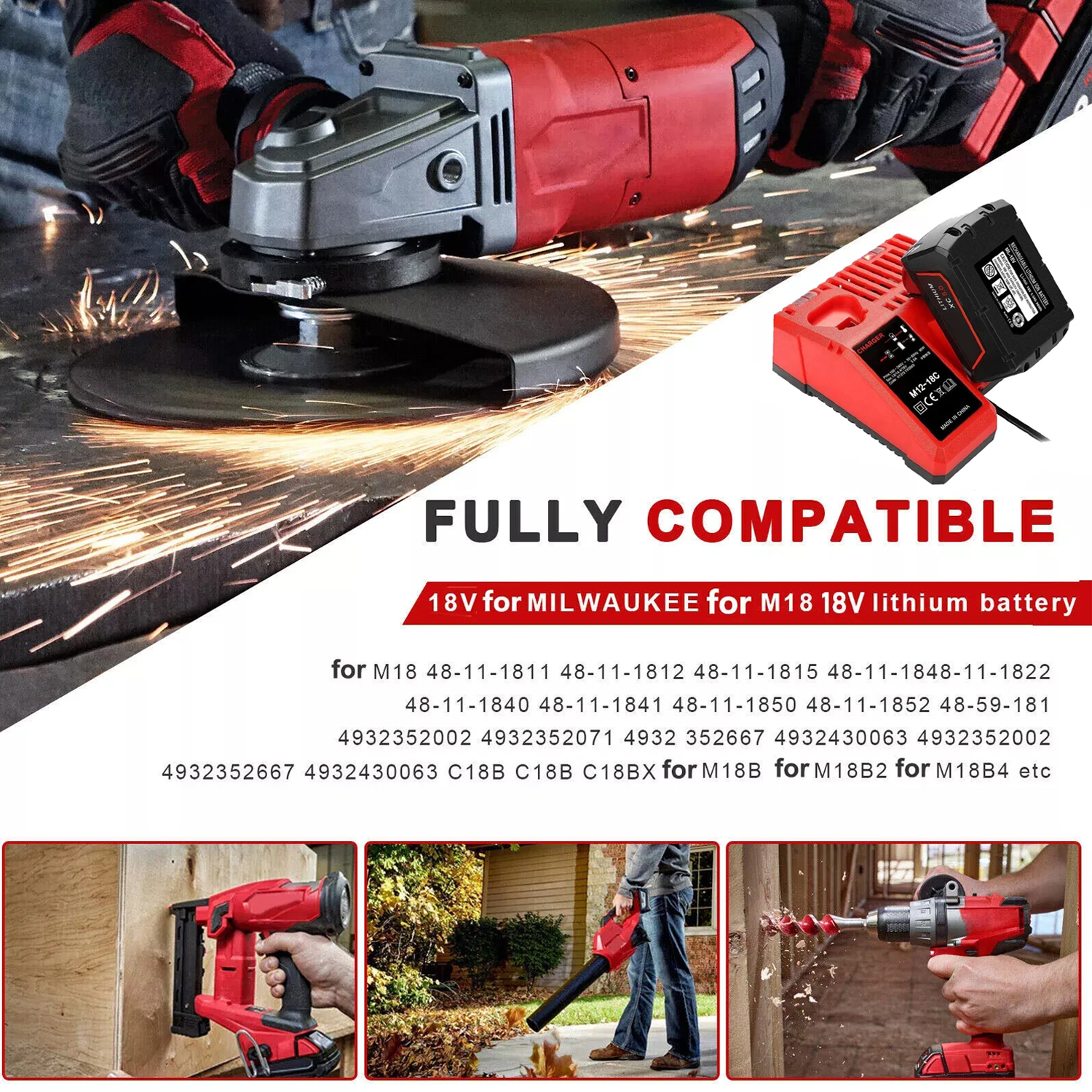 Zamienna ładowarka akumulatorów M12-18C robić Milwaukee 12 V 14,4 V 18 V 48-11-1815/1828/1840 Akumulatory litowe robić elektronarzędzi