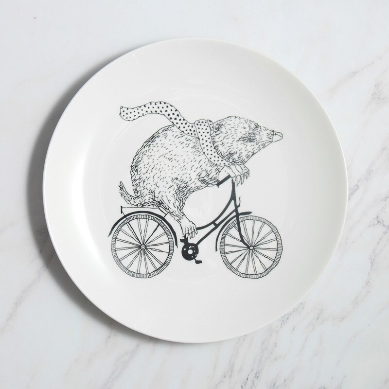 Ceramic 8 Inch Cartoon Plate 4 Patterns Available Simple Dish Dinner Plates Porcelain Dishes Sushi plate Rice Noodle Dinnerware: Design 4
