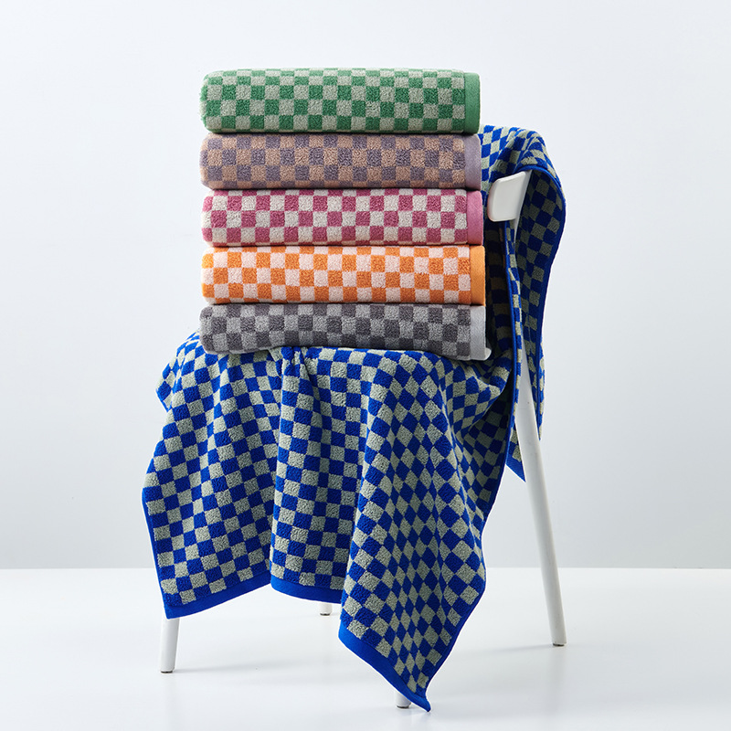 2 Stuks Dambord Handdoek Set Volwassen Katoen Verdikte Badhanddoek Badkamer Grote Handdoek Absorberend Zacht 2 Stuks Gezicht Handdoek 34X74 70X140