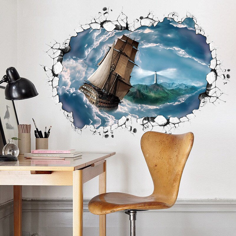 Papier Peint Adhésif 3D Luna – Décoration Murale Plage Beach Vacation – Autocollant Amovible