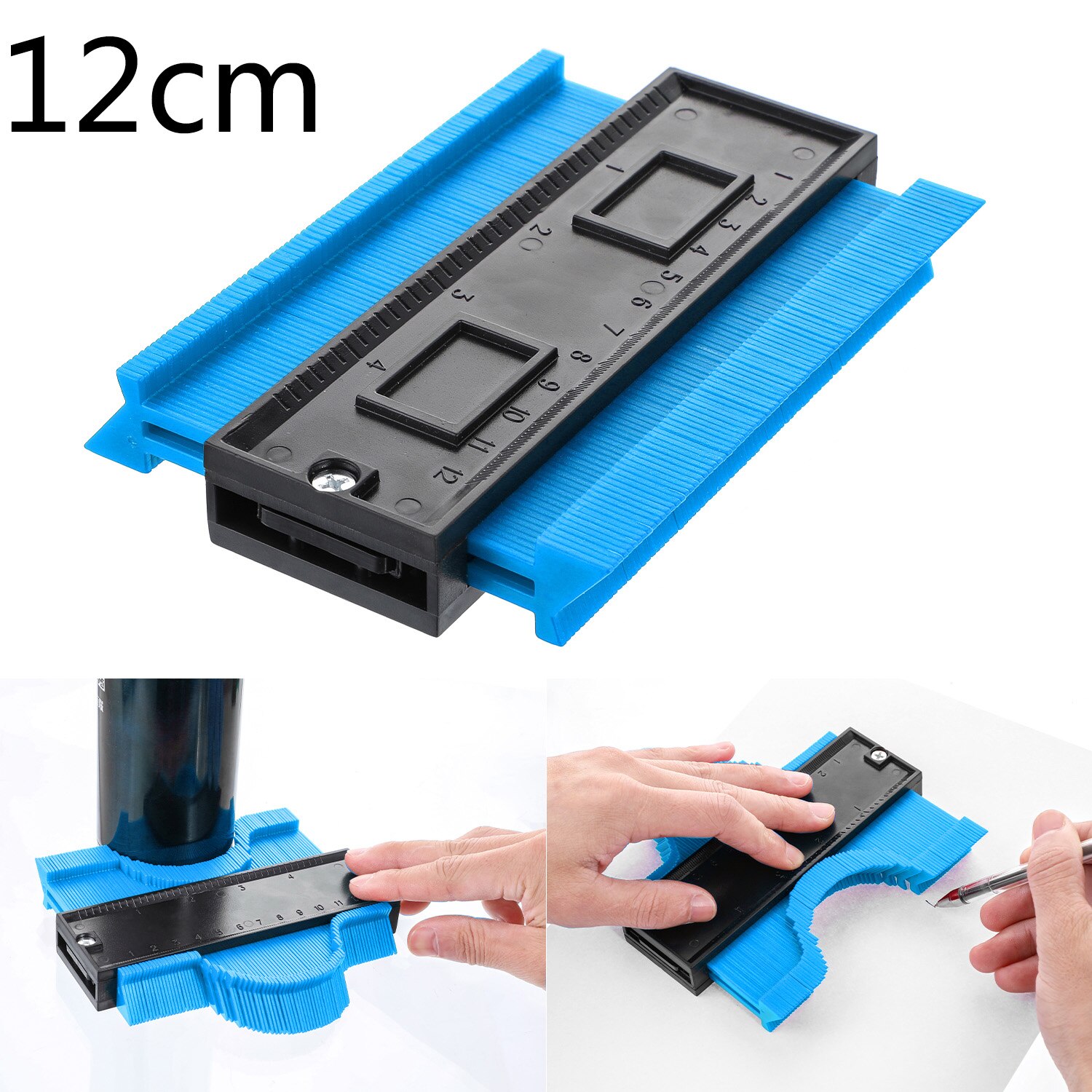 Multi-functio Contour Duplicator Profile Measurement Tool Model Edge Shaping Wood Measure Ruler Contour Plastic Copy Duplicator: 12cm blue