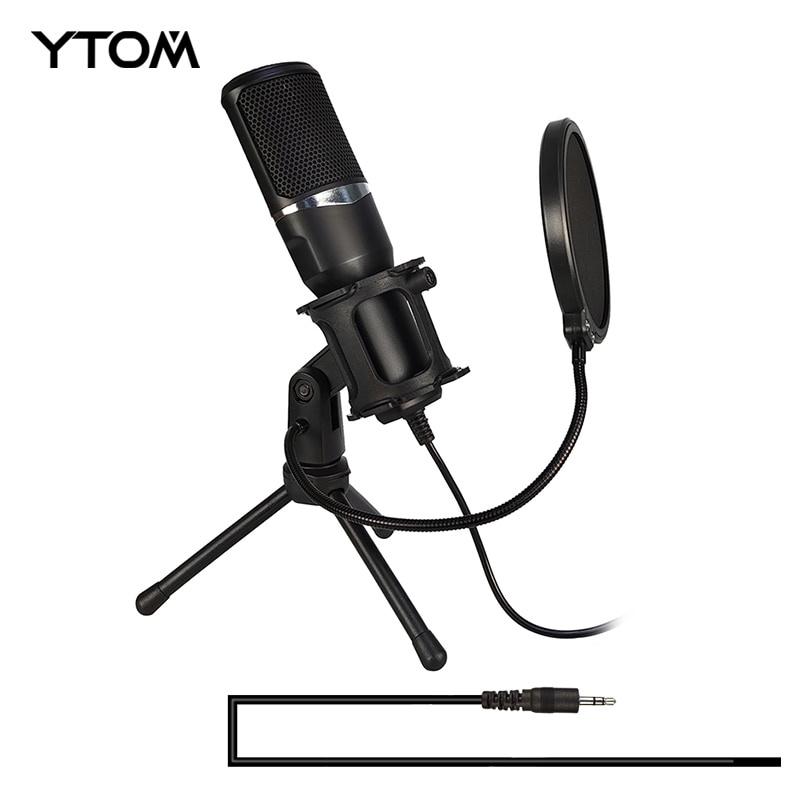 YTOM-micrófono M1Lite para PC con soporte de micrófono, micrófono de condensador de grabación con conector de 3,5mm, Compatible con PC y portátil: with filter