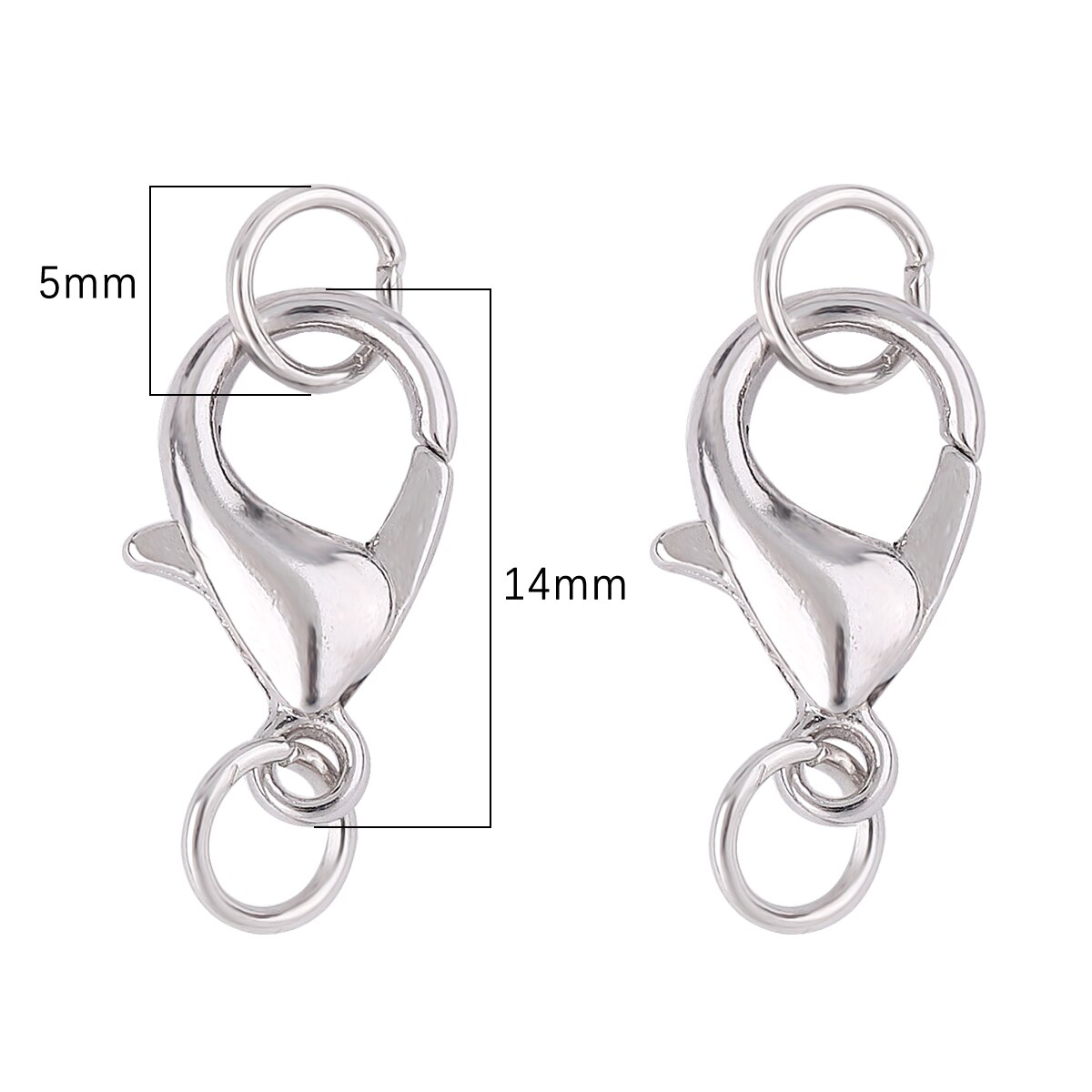 10Set/lot 10 12 14mm Lobster Clasp with Jump Rings Connectors For Bracelet Necklace Chains DIY Jewelry Making Findings Supplies: 14mm Rhodium / 30 Sets