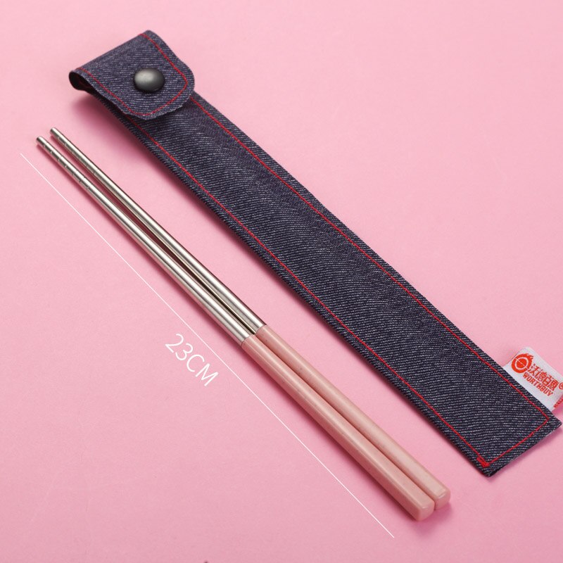 WORTHBUY Chinese Chopsticks Portable Travel Chopsticks 304 Stainless Steel Chop Sticks Wheat Straw Handle Food Stick Sushi Hashi: Long Pink