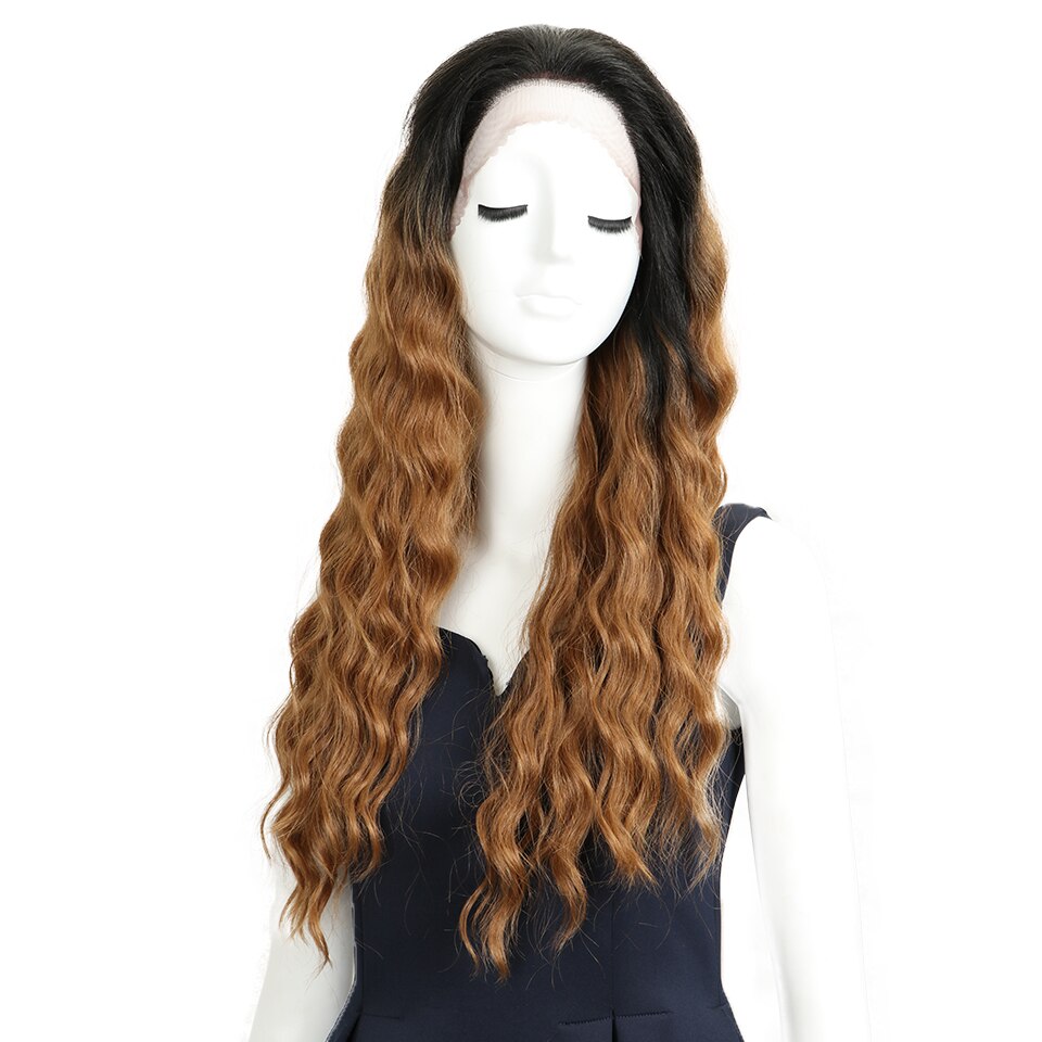 Perruque Lace Front Wig synthétique MAGIC de 28 pouces | perruque Lace Front Wig brune rouge doré, perruques ondulées et longues pour femmes,