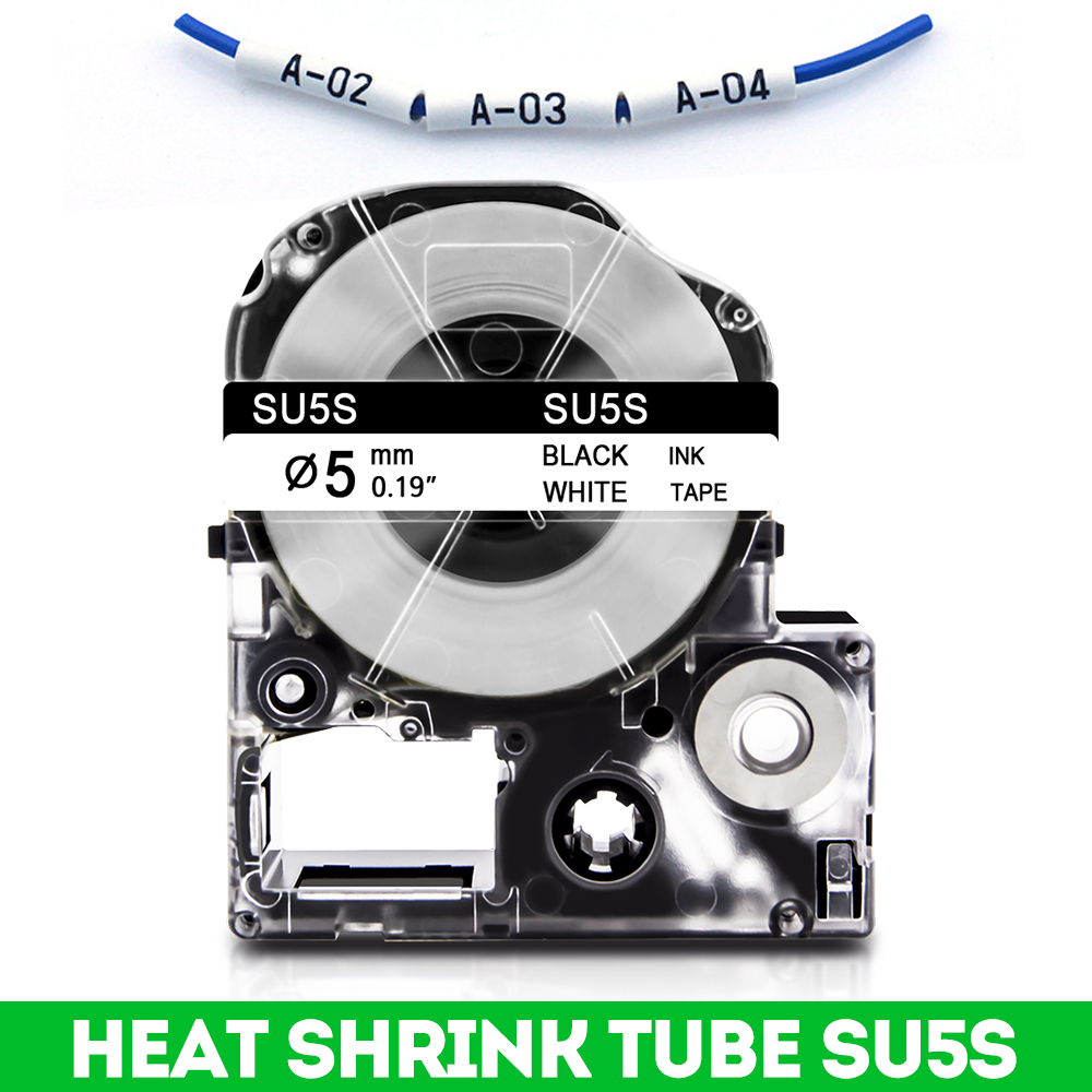 Compatible Epson Heat Shrink Tube Tapes SU5S SU5Y LA-4WBA5 LA-4YBA5 for Epson Kingjim LabelWork LW-300 LW-400 LW-500 Labeller