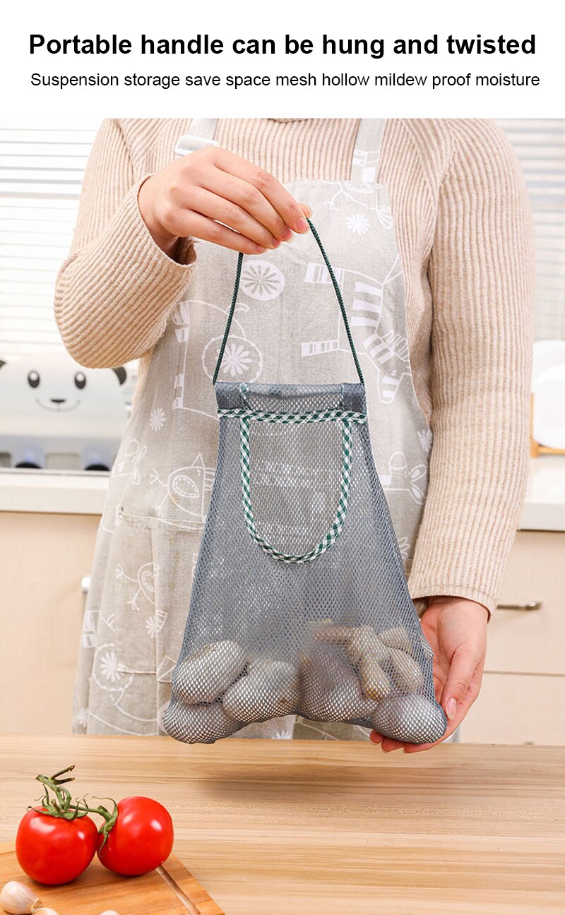 Vegetable Onion Potato Storage Hanging Bag Hollow Breathable Mesh Bag Kitchen Organizer Garlic Ginger Mesh Storage Bag