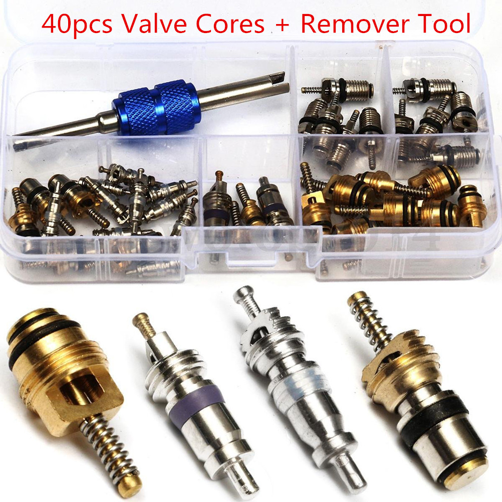 40pcs Air Conditioning Valve Core A/C R12 R134a Refrigeration Tire Valve Stem Cores Remover tool A20