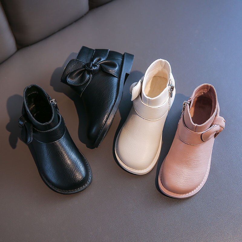Winter Kinderen Prinses Laarzen Baby Meisjes Boog Enkellaars Kinderen Zachte Schoenen Peuter Zwarte Laarzen Mode Warme Laarzen