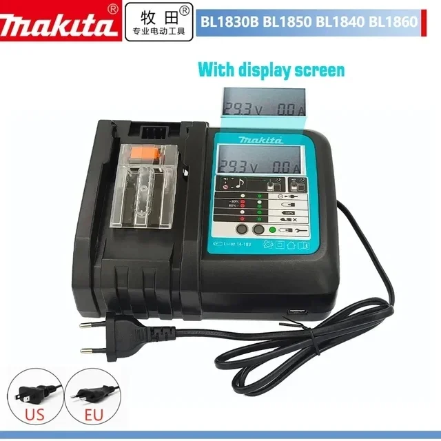 Caricabatteria agli ioni di litio originale Makita DC18RC con Schermo a portato 14.4V 18V Bl1830 Bl1430 Dc18Ra Alimentazione elettrica DC18Rct 3A Ricarica: Blu