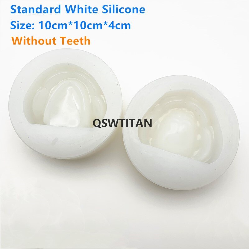 2pc Silicone Dental Plaster Model Mold Mould of Edentulous Jaw Complete Cavity Block with hole/ no hole: White no Teeth