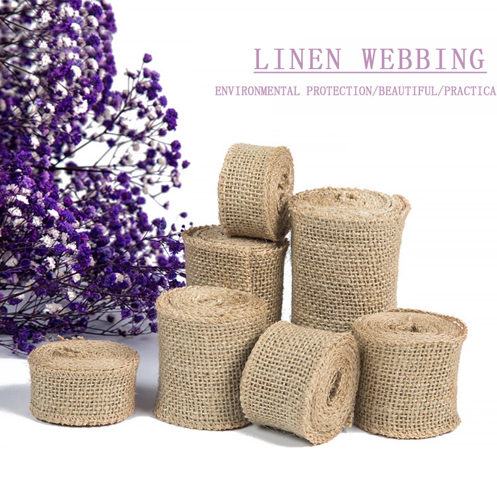 2m/ rullar jute säckväv band naturlig hampa vävband diy off white väska material bröllopsfest hantverk dekorativt varpväv