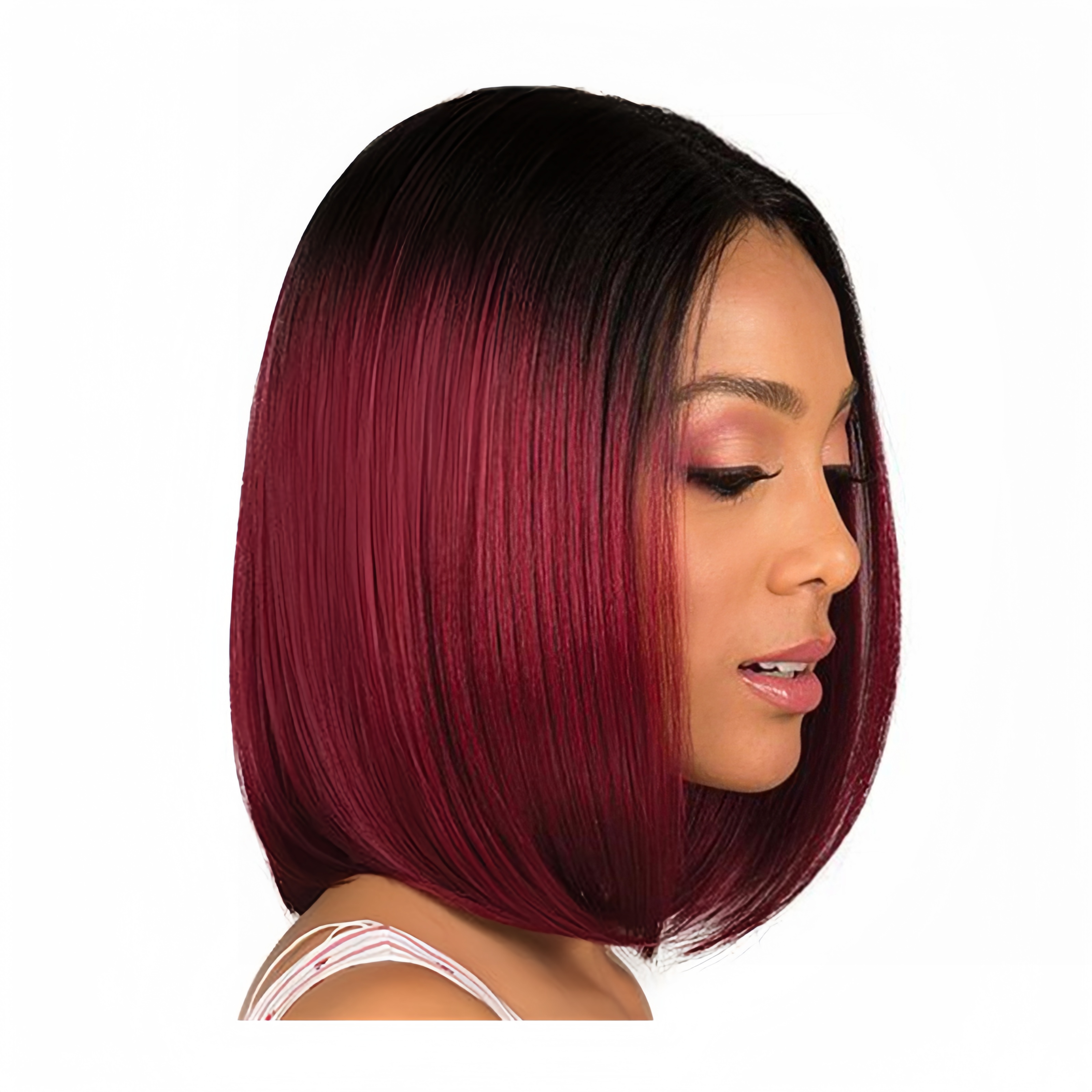Peluca bobo teñida europea y americana de , pelo corto y liso para mujer, pelo de fibra sintética de color rojo vino degradado negro