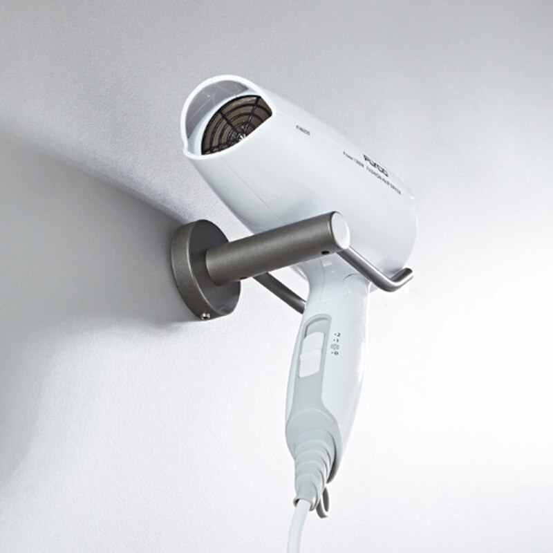 Ensemble d'accessoires de salle de bain gris en laiton, porte-brosse, rouleau de papier toilette, étagère à serviettes, douche, porte-savon mural, support pour sèche-cheveux: Hair Dryer Holder
