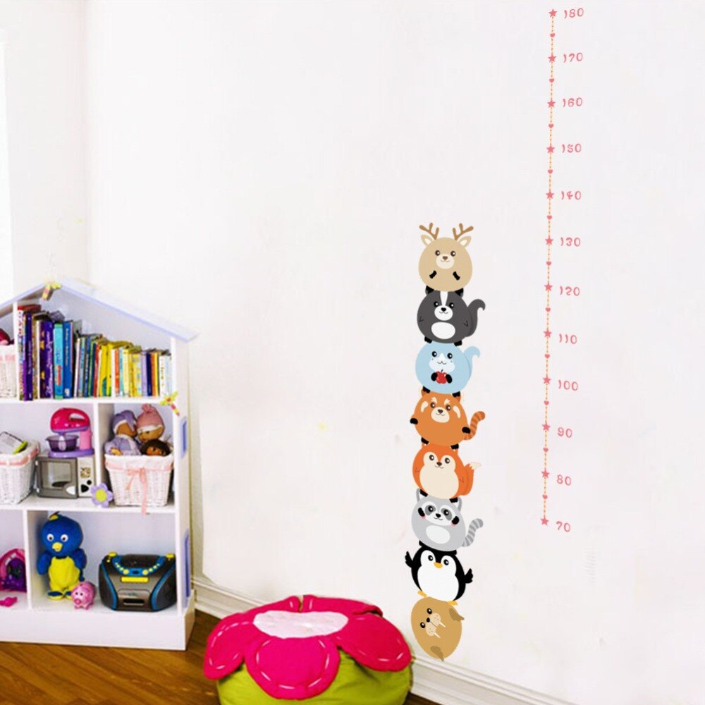 Cute Cartoon Animals Height Measure Stickers Self-adhesive Kids Room Decal Baby Growth Chart Mural Removable Vinyl Gauge Ruler